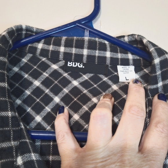 BDG Urban Outfitters Large black white plaid flannel longsleeve t-shirt dress - Picture 2 of 7